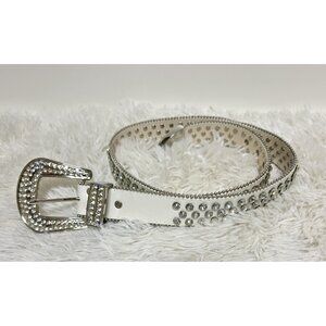 Unisex Western White Silver Bling Rhinestone Belt Y2K Large 41"